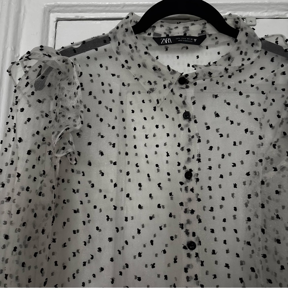 Sheer Polka Dot Ruffle Blouse - Picture 2 of 3